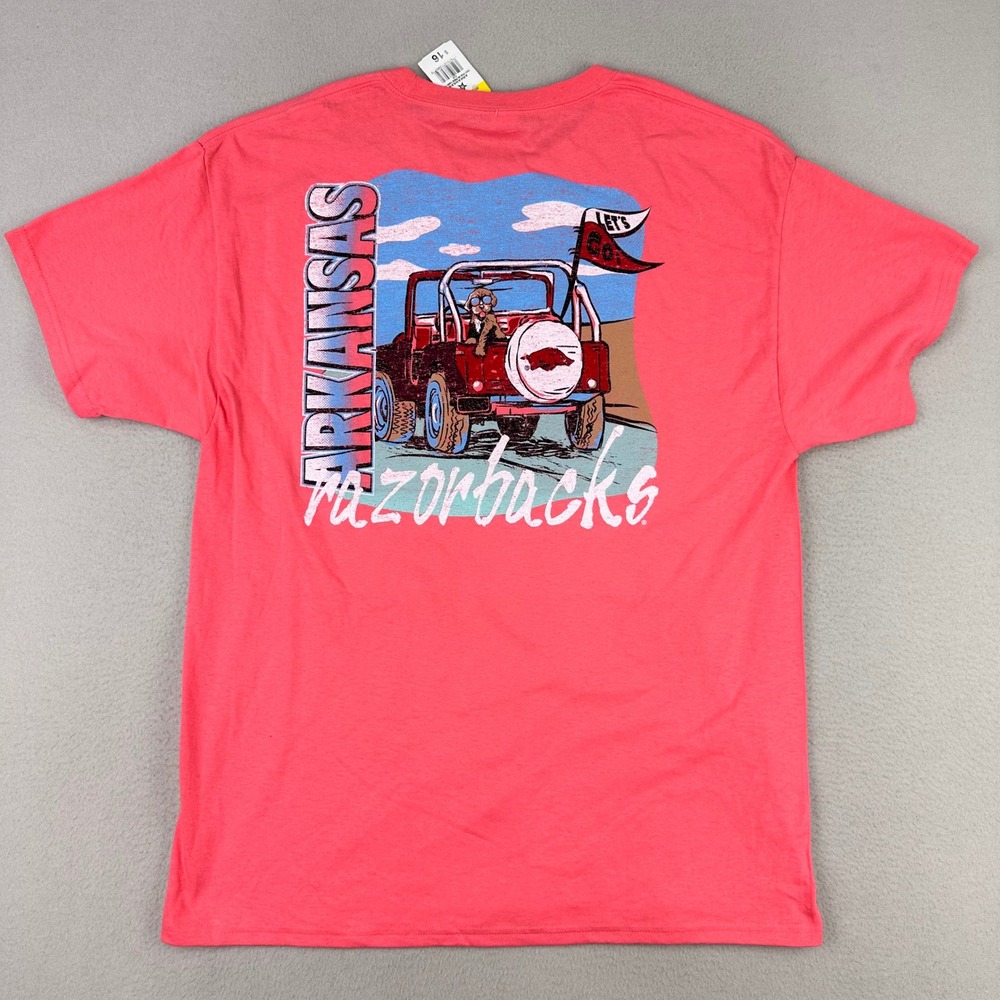 Arkansas Razorbacks Vintage T-Shirt Mens Large Pink Jeep Graphic College Tee 90s